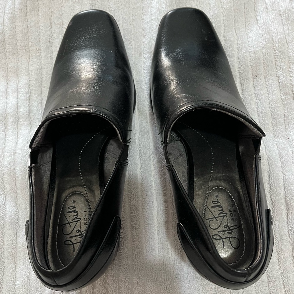 LifeStride Flex Shoes - 7.5M Shannon Loafer Pumps Black Faux Leather Heeled NWOT